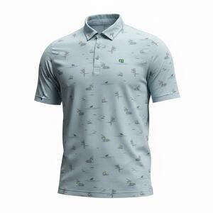 Travis Mathew Men’s Golf Polo Shirt XL Blue Bird Prints Short Sleeve Stretch